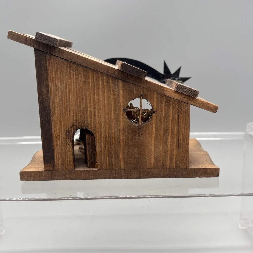Vintage Nativity Set In Manger 3D Diorama Wood Hand Crafted by Franciscan Monks‎